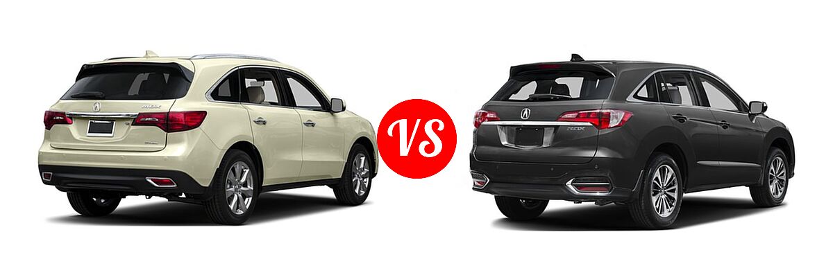 2016 Acura MDX SUV w/Advance vs. 2016 Acura RDX SUV Advance Pkg - Rear Right Comparison