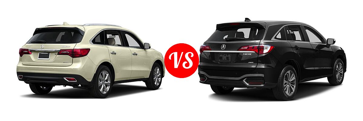 2016 Acura MDX SUV w/Advance vs. 2016 Acura RDX SUV Advance Pkg - Rear Right Comparison