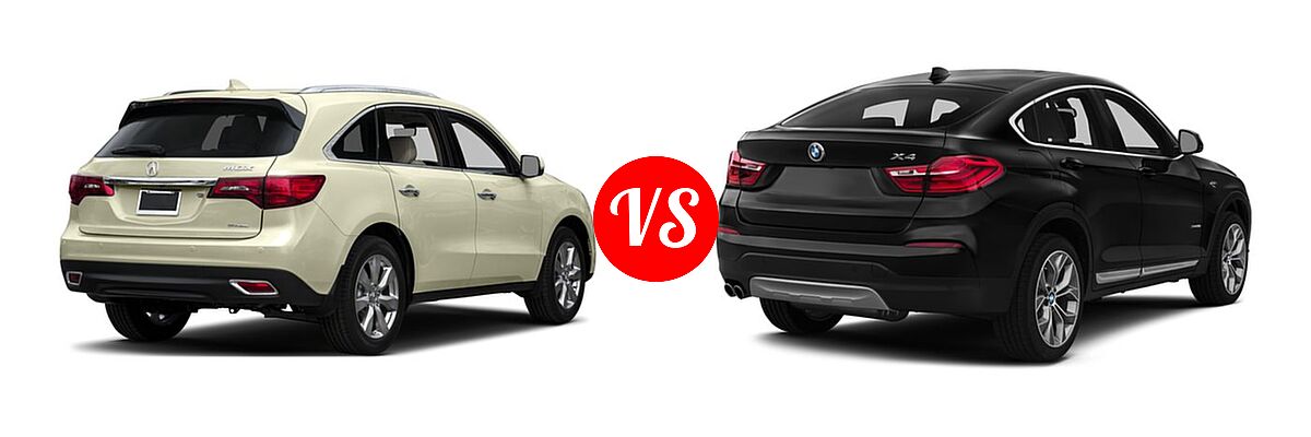 2016 Acura MDX SUV w/Advance vs. 2016 BMW X4 SUV xDrive28i / xDrive35i - Rear Right Comparison