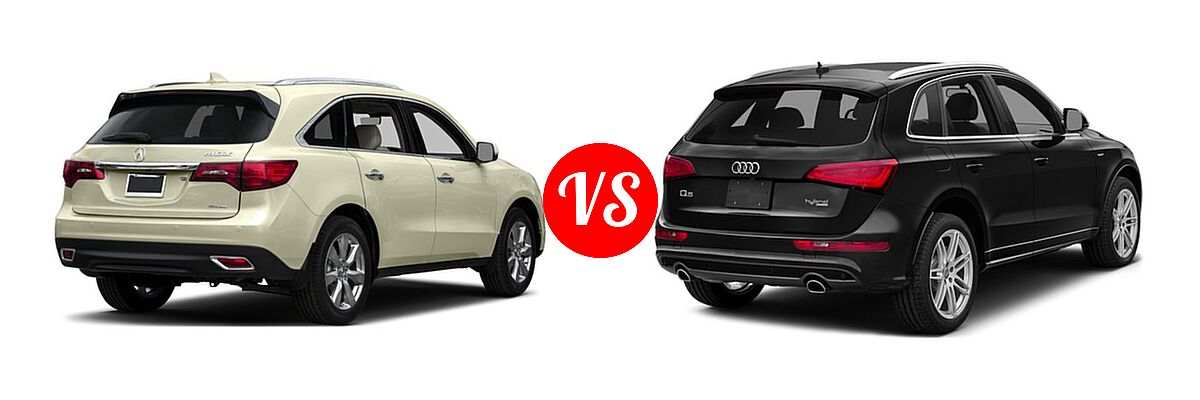 2016 Acura MDX SUV w/Advance vs. 2016 Audi Q5 SUV Hybrid Prestige Hybrid - Rear Right Comparison