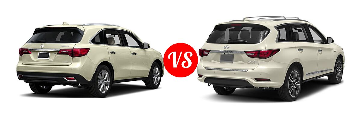 2016 Acura MDX SUV w/Advance vs. 2016 Infiniti QX60 SUV Hybrid Hybrid - Rear Right Comparison
