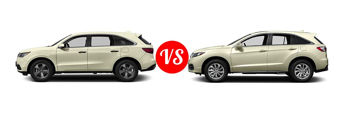 2016 Acura MDX SUV SH-AWD 4dr vs. 2016 Acura RDX SUV AcuraWatch Plus Pkg - Side Comparison