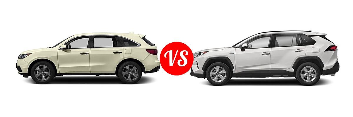 2016 Acura MDX SUV SH-AWD 4dr vs. 2019 Toyota RAV4 Hybrid SUV Hybrid  - Side Comparison
