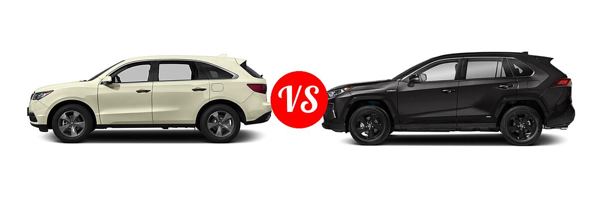 2016 Acura MDX SUV SH-AWD 4dr vs. 2019 Toyota RAV4 Hybrid SUV Hybrid  - Side Comparison