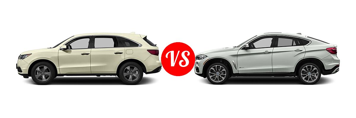 2016 Acura MDX SUV SH-AWD 4dr vs. 2016 BMW X6 SUV sDrive35i / xDrive35i / xDrive50i - Side Comparison