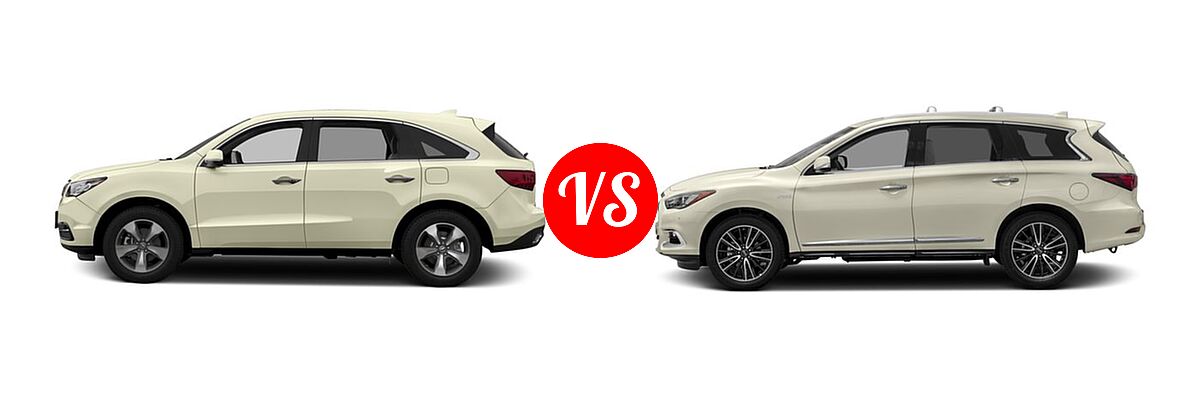 2016 Acura MDX SUV w/AcuraWatch Plus vs. 2016 Infiniti QX60 SUV Hybrid Hybrid - Side Comparison
