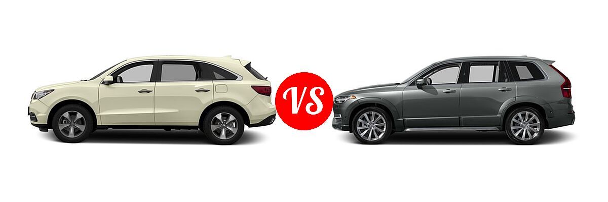 2016 Acura MDX SUV w/AcuraWatch Plus vs. 2016 Volvo XC90 SUV T6 First Edition / T6 Inscription / T6 Momentum - Side Comparison