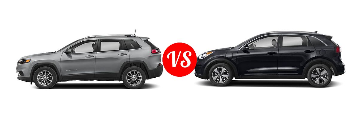2019 Jeep Cherokee SUV Latitude / Latitude Plus / Limited / Overland / Trailhawk / Trailhawk Elite vs. 2019 Kia Niro Plug-In Hybrid SUV PHEV EX / LX - Side Comparison