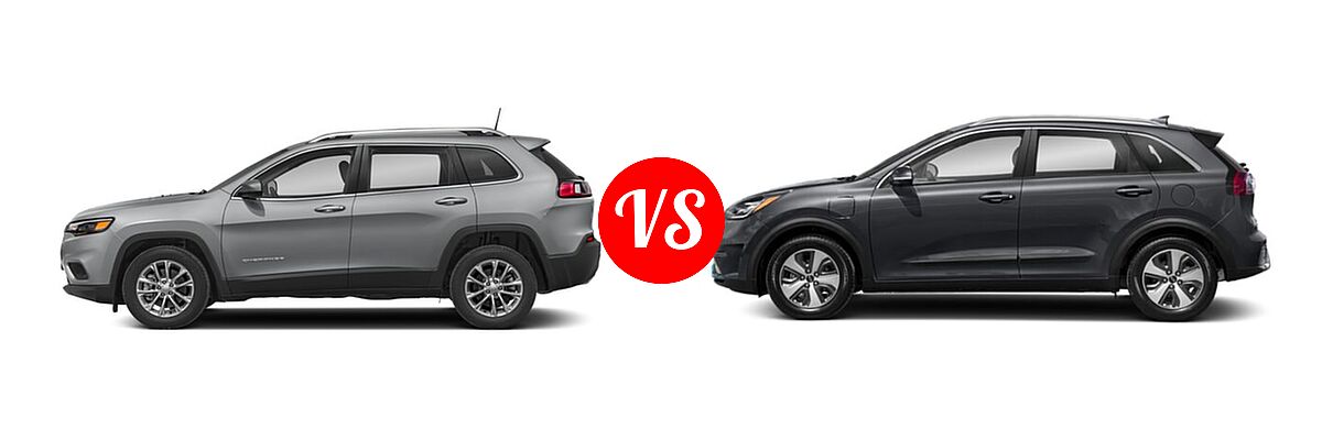 2019 Jeep Cherokee SUV Latitude / Latitude Plus / Limited / Overland / Trailhawk / Trailhawk Elite vs. 2019 Kia Niro Plug-In Hybrid SUV PHEV EX Premium - Side Comparison