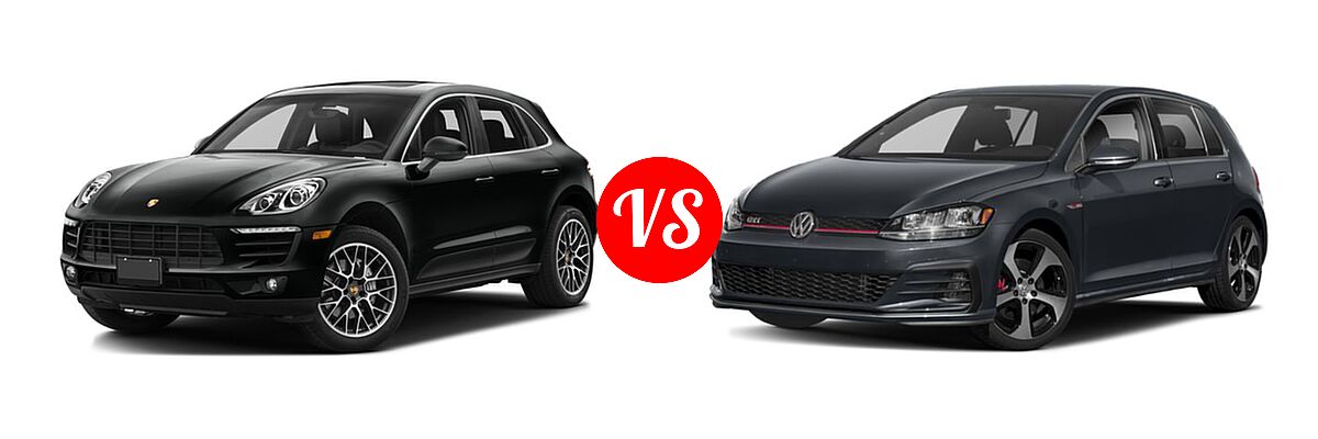 2017 Porsche Macan SUV GTS / S / Turbo vs. 2018 Volkswagen Golf GTI Hatchback Autobahn / S / SE - Front Left Comparison