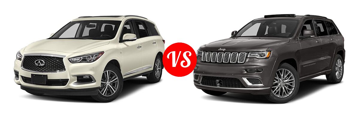 2019 Infiniti QX60 SUV LUXE / PURE vs. 2019 Jeep Grand Cherokee SUV Summit - Front Left Comparison