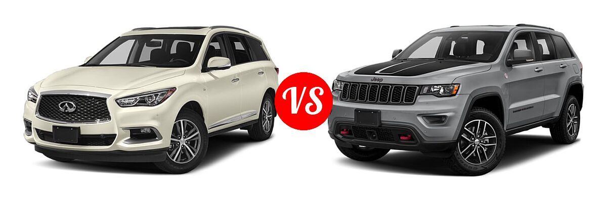 2019 Infiniti QX60 SUV LUXE / PURE vs. 2019 Jeep Grand Cherokee SUV Trailhawk - Front Left Comparison