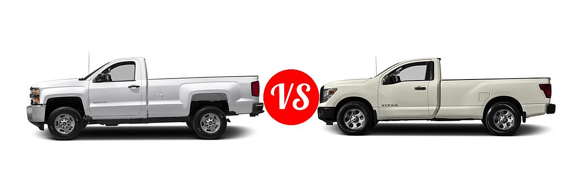2017 Chevrolet Silverado 2500HD Pickup LT / Work Truck vs. 2017 Nissan Titan Pickup S / SV - Side Comparison