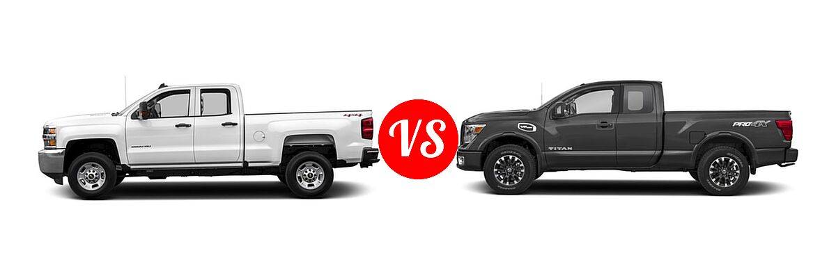 2017 Chevrolet Silverado 2500HD Pickup Work Truck vs. 2017 Nissan Titan Pickup PRO-4X - Side Comparison