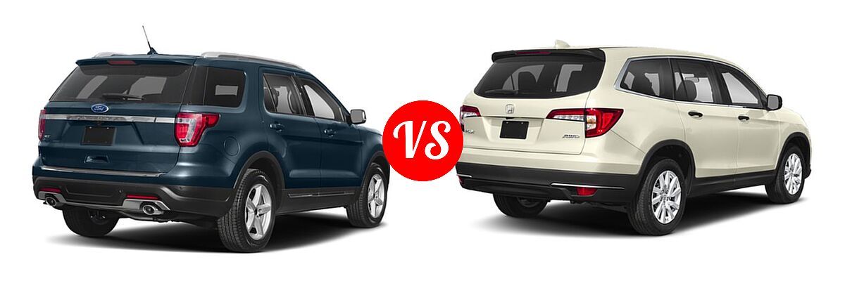 2019 Ford Explorer SUV Base / Limited / Platinum / Sport / XLT vs. 2019 Honda Pilot SUV LX - Rear Right Comparison