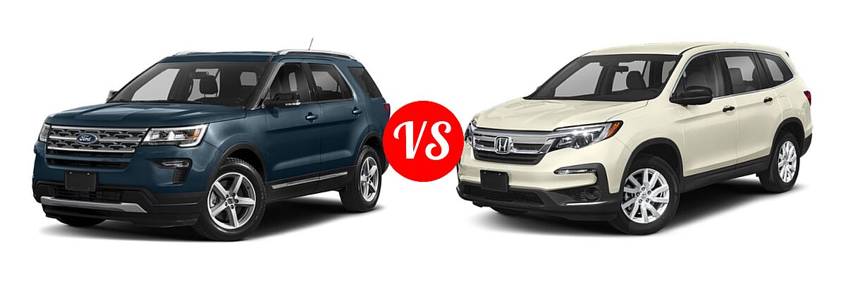 2019 Ford Explorer SUV Base / Limited / Platinum / Sport / XLT vs. 2019 Honda Pilot SUV LX - Front Left Comparison