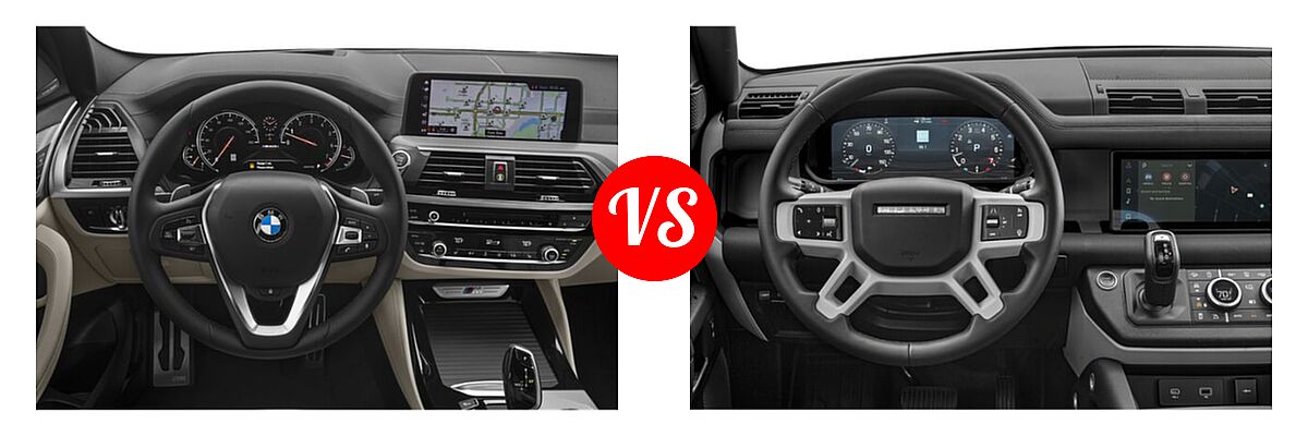 2019 BMW X4 M40i SUV M40i vs. 2020 Land Rover Defender 110 SUV 110 AWD / First Edition / HSE / S / SE / X - Dashboard Comparison