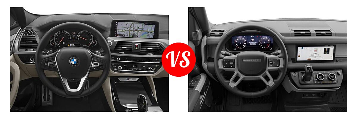 2019 BMW X4 M40i SUV M40i vs. 2020 Land Rover Defender 90 SUV First Edition - Dashboard Comparison