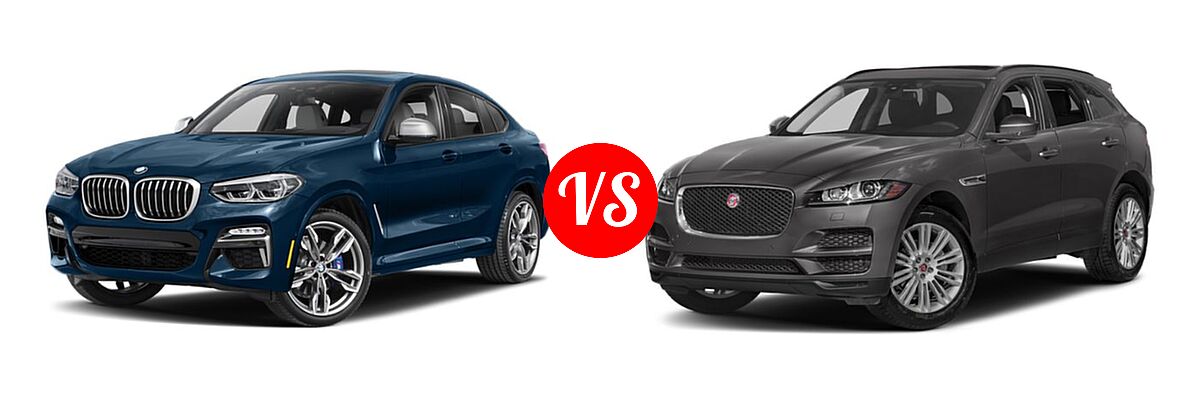 2019 BMW X4 M40i SUV M40i vs. 2019 Jaguar F-PACE SUV Diesel 20d Premium / 20d Prestige - Front Left Comparison