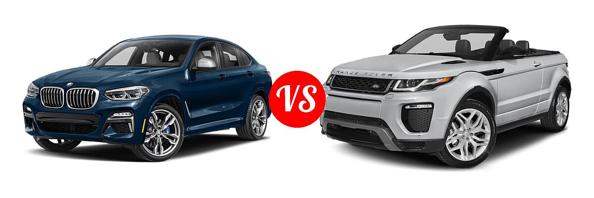 2019 BMW X4 M40i SUV M40i vs. 2019 Land Rover Range Rover Evoque Convertible SUV HSE Dynamic / SE Dynamic - Front Left Comparison