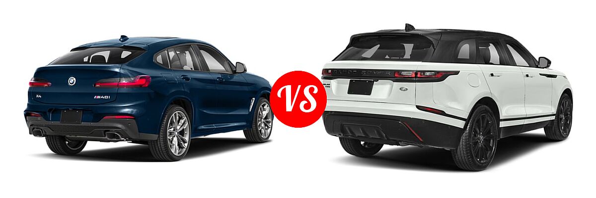 2019 BMW X4 M40i SUV M40i vs. 2019 Land Rover Range Rover Velar SUV P250 / R-Dynamic HSE / R-Dynamic SE / S - Rear Right Comparison