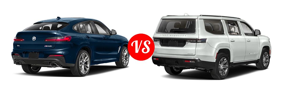2019 BMW X4 M40i SUV M40i vs. 2022 Jeep Grand Wagoneer SUV Series I / Series II / Series II Obsidian / Series III - Rear Right Comparison