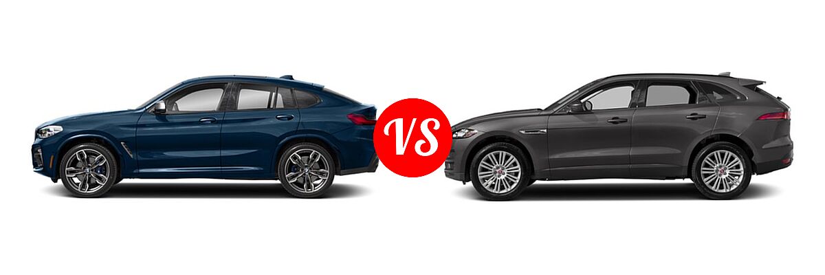 2019 BMW X4 M40i SUV M40i vs. 2019 Jaguar F-PACE SUV Diesel 20d Premium / 20d Prestige - Side Comparison
