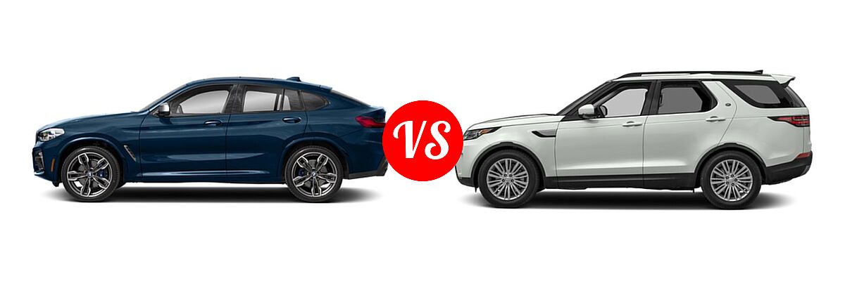 2019 BMW X4 M40i SUV M40i vs. 2019 Land Rover Discovery SUV Diesel HSE / HSE Luxury / SE - Side Comparison