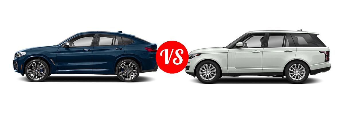 2019 BMW X4 M40i SUV M40i vs. 2019 Land Rover Range Rover SUV Autobiography / HSE / V6 Supercharged SWB / V8 Supercharged LWB / V8 Supercharged SWB - Side Comparison