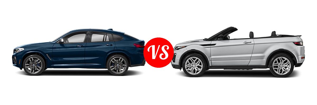 2019 BMW X4 M40i SUV M40i vs. 2019 Land Rover Range Rover Evoque Convertible SUV HSE Dynamic / SE Dynamic - Side Comparison
