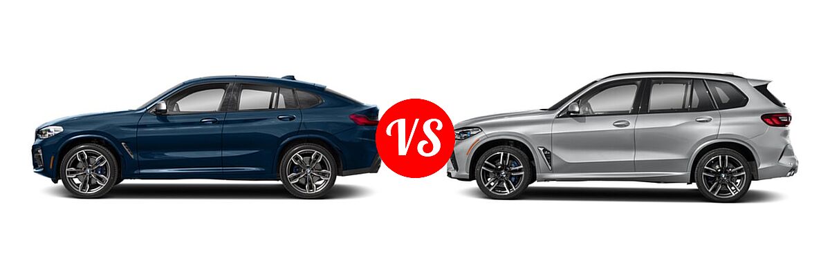 2019 BMW X4 M40i SUV M40i vs. 2021 BMW X5 M SUV Sports Activity Vehicle - Side Comparison