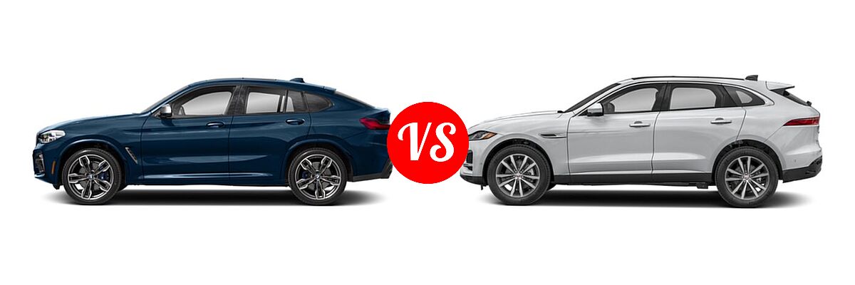2019 BMW X4 M40i SUV M40i vs. 2021 Jaguar F-PACE SUV P250 AWD / R-Dynamic S / S - Side Comparison