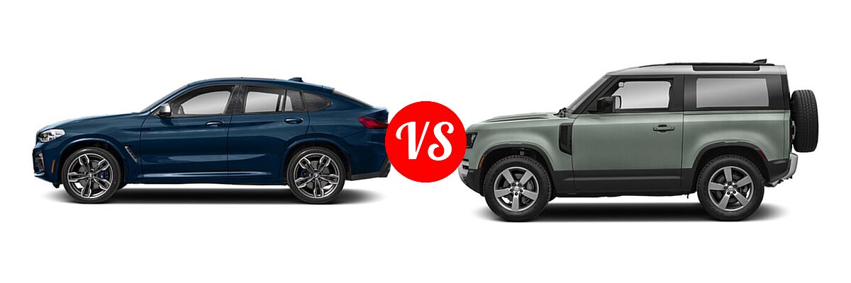 2019 BMW X4 M40i SUV M40i vs. 2020 Land Rover Defender 90 SUV First Edition - Side Comparison