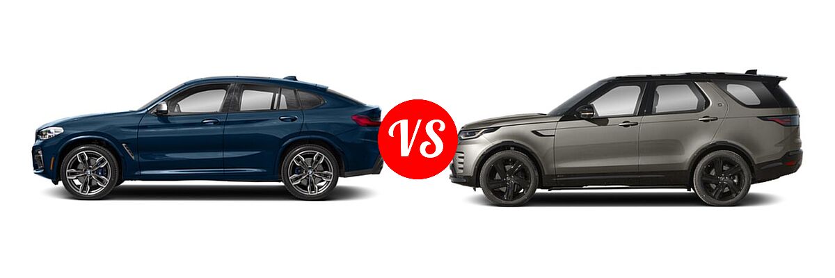 2019 BMW X4 M40i SUV M40i vs. 2023 Land Rover Discovery SUV HSE R-Dynamic / Metropolitan Edition / S / S R-Dynamic - Side Comparison