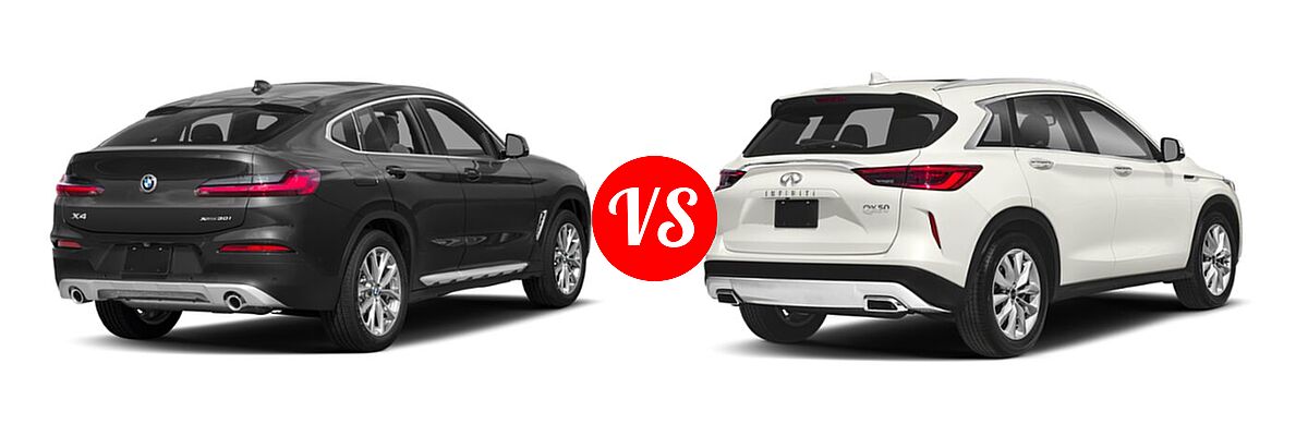 2019 BMW X4 SUV xDrive30i vs. 2019 Infiniti QX50 SUV ESSENTIAL / LUXE / PURE - Rear Right Comparison