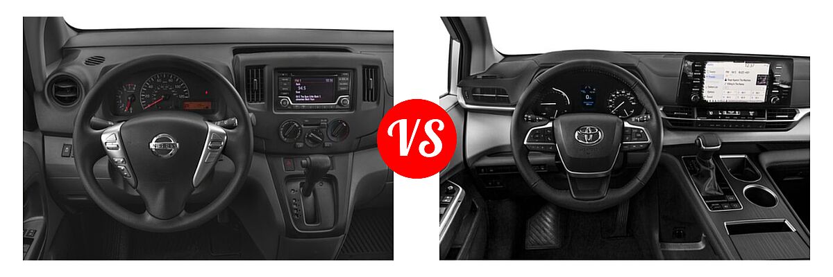 2019 Nissan NV200 Minivan S / SV vs. 2021 Toyota Sienna Minivan Hybrid XLE - Dashboard Comparison