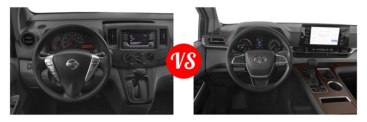 2019 Nissan NV200 Minivan S / SV vs. 2021 Toyota Sienna Minivan Hybrid LE - Dashboard Comparison