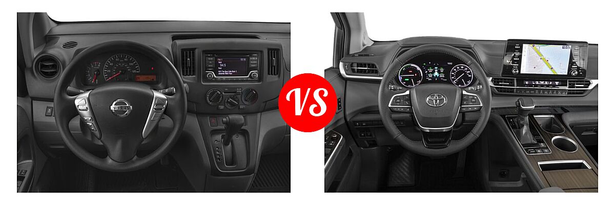 2019 Nissan NV200 Minivan S / SV vs. 2021 Toyota Sienna Minivan Hybrid Limited - Dashboard Comparison