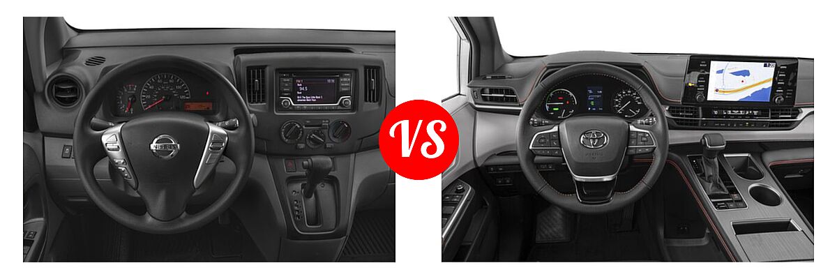 2019 Nissan NV200 Minivan S / SV vs. 2021 Toyota Sienna Minivan Hybrid XSE - Dashboard Comparison