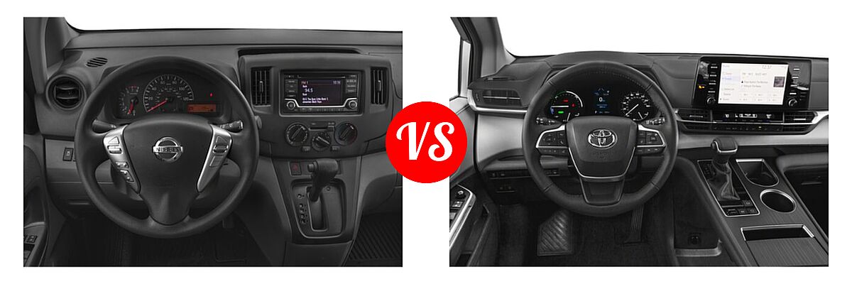 2019 Nissan NV200 Minivan S / SV vs. 2022 Toyota Sienna Minivan Hybrid XLE - Dashboard Comparison