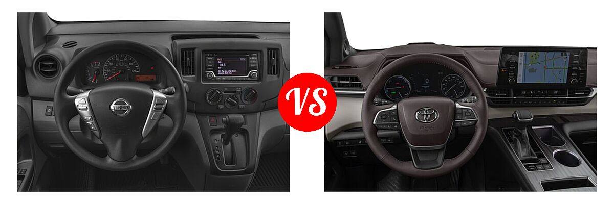 2019 Nissan NV200 Minivan S / SV vs. 2022 Toyota Sienna Minivan Hybrid Platinum - Dashboard Comparison