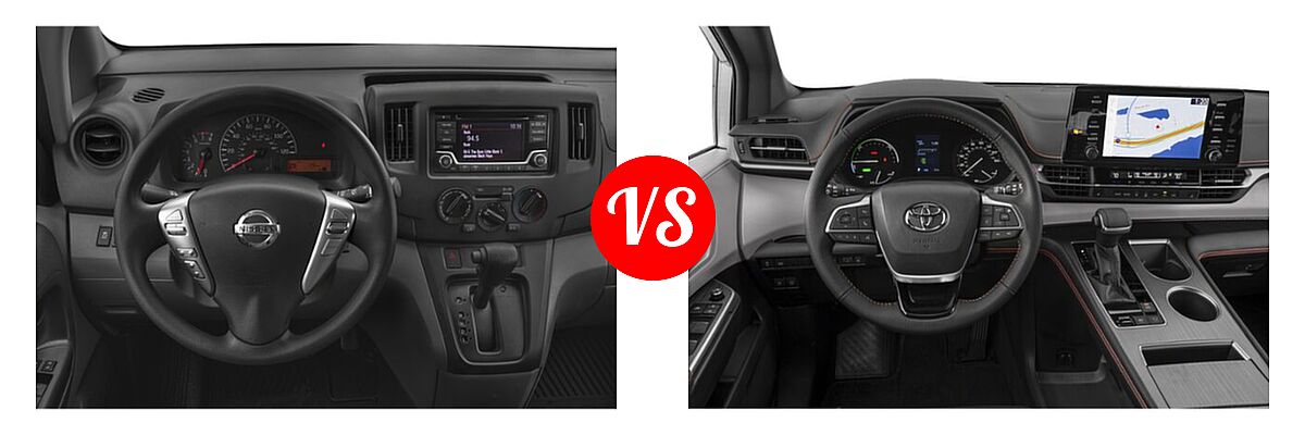 2019 Nissan NV200 Minivan S / SV vs. 2022 Toyota Sienna Minivan Hybrid XSE - Dashboard Comparison