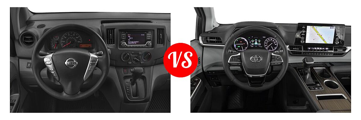 2019 Nissan NV200 Minivan S / SV vs. 2022 Toyota Sienna Minivan Hybrid Limited - Dashboard Comparison