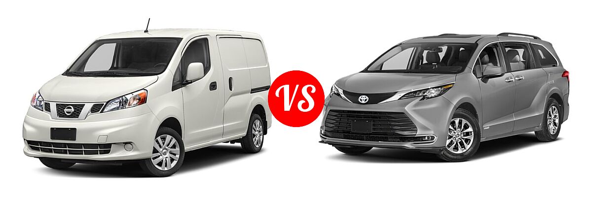 2019 Nissan NV200 Minivan S / SV vs. 2021 Toyota Sienna Minivan Hybrid XLE - Front Left Comparison