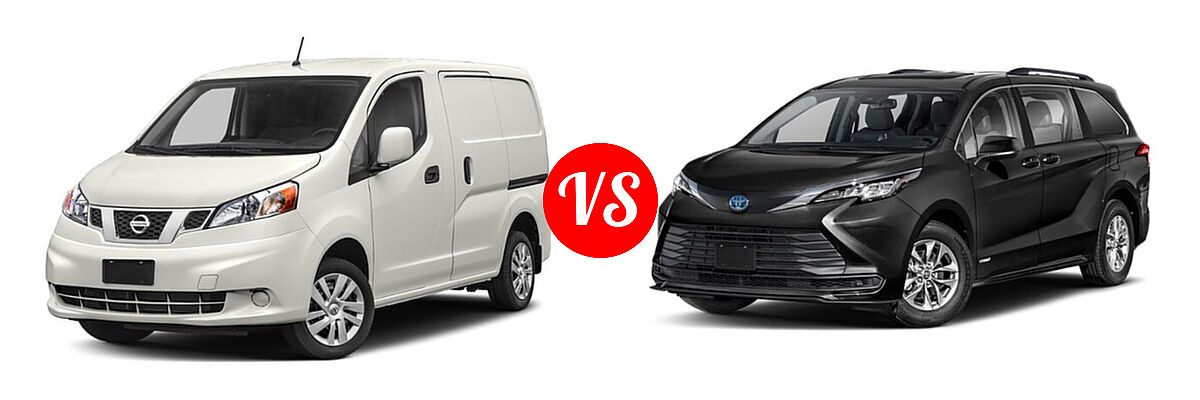 2019 Nissan NV200 Minivan S / SV vs. 2021 Toyota Sienna Minivan Hybrid LE - Front Left Comparison
