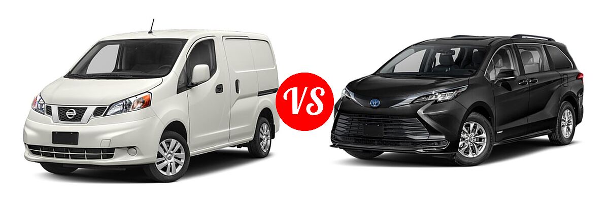 2019 Nissan NV200 Minivan S / SV vs. 2022 Toyota Sienna Minivan Hybrid LE - Front Left Comparison