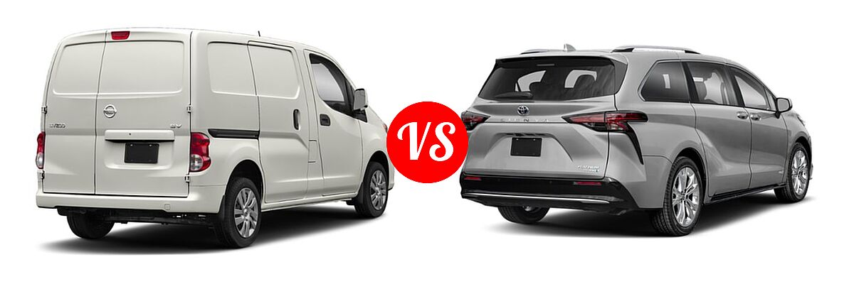 2019 Nissan NV200 Minivan S / SV vs. 2021 Toyota Sienna Minivan Hybrid Platinum - Rear Right Comparison