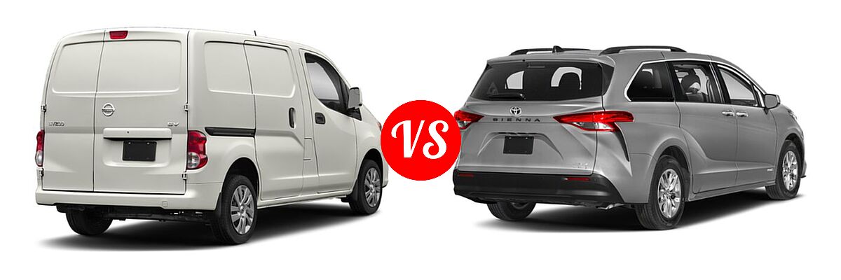 2019 Nissan NV200 Minivan S / SV vs. 2021 Toyota Sienna Minivan Hybrid XLE - Rear Right Comparison