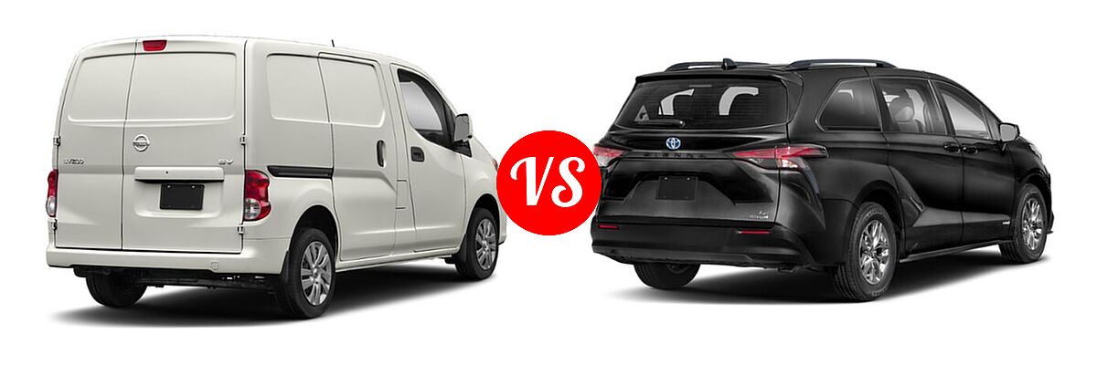 2019 Nissan NV200 Minivan S / SV vs. 2021 Toyota Sienna Minivan Hybrid LE - Rear Right Comparison