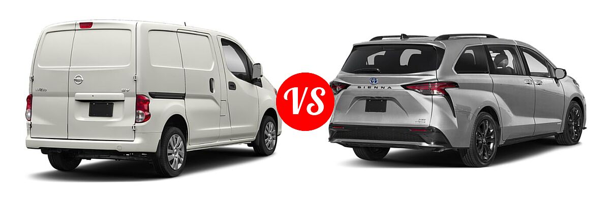 2019 Nissan NV200 Minivan S / SV vs. 2021 Toyota Sienna Minivan Hybrid XSE - Rear Right Comparison